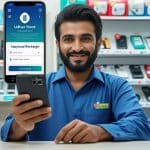 Pakistani mobile shop owner earning commissions from Easyload transactions using Udhaar Book.