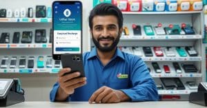 Pakistani mobile shop owner earning commissions from Easyload transactions using Udhaar Book.