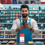Pakistani mobile shop owner selling Zong Easyload and paying MEPCO bills through Udhaar Book.