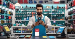 Pakistani mobile shop owner selling Zong Easyload and paying MEPCO bills through Udhaar Book.