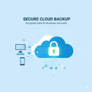 Cloud-based data backup and security illustration for easy khata web users.