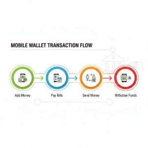 Infographic explaining how mobile wallets work in Pakistan.