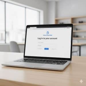 Online khata book for PC login screen on laptop browser.