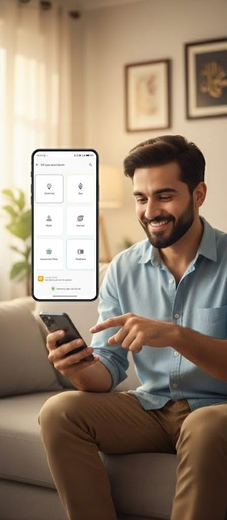 Pakistani man checking MEPCO bill online on laptop
