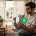 Person paying MEPCO bill online using Udhaar Book app and earning cashback in Pakistan