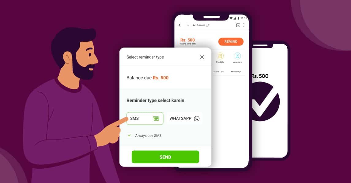 Retailer using Udhaar Book to track credit and manage payments.