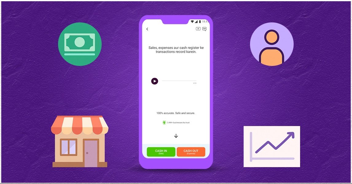 Retailer managing cash and sales digitally using Udhaar Book app.