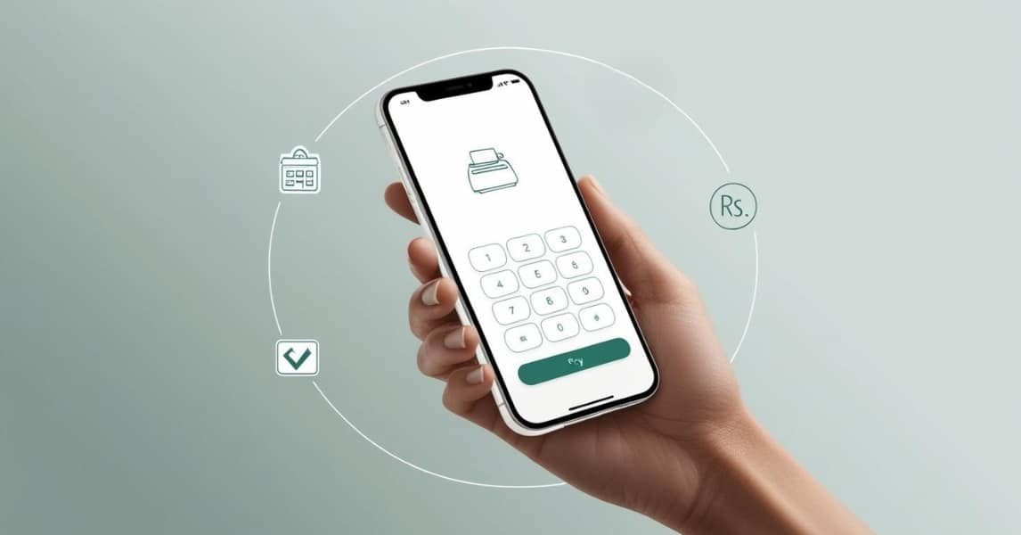 Retailer using Udhaar Book Sale POS to record sales instantly on a smartphone.